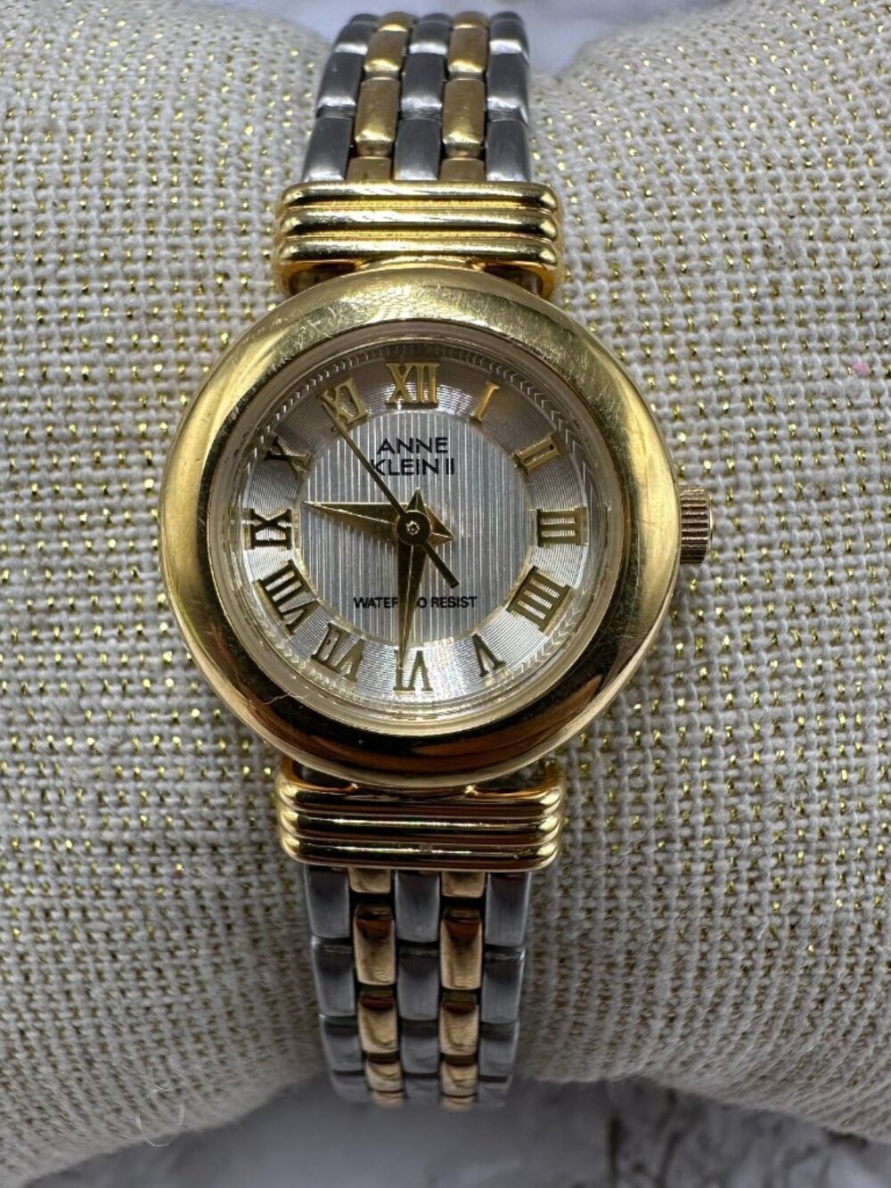 3/$30 Anne Klein Watch Women Silver Gold Two Tone Roman Numeral Dial Works 6.75